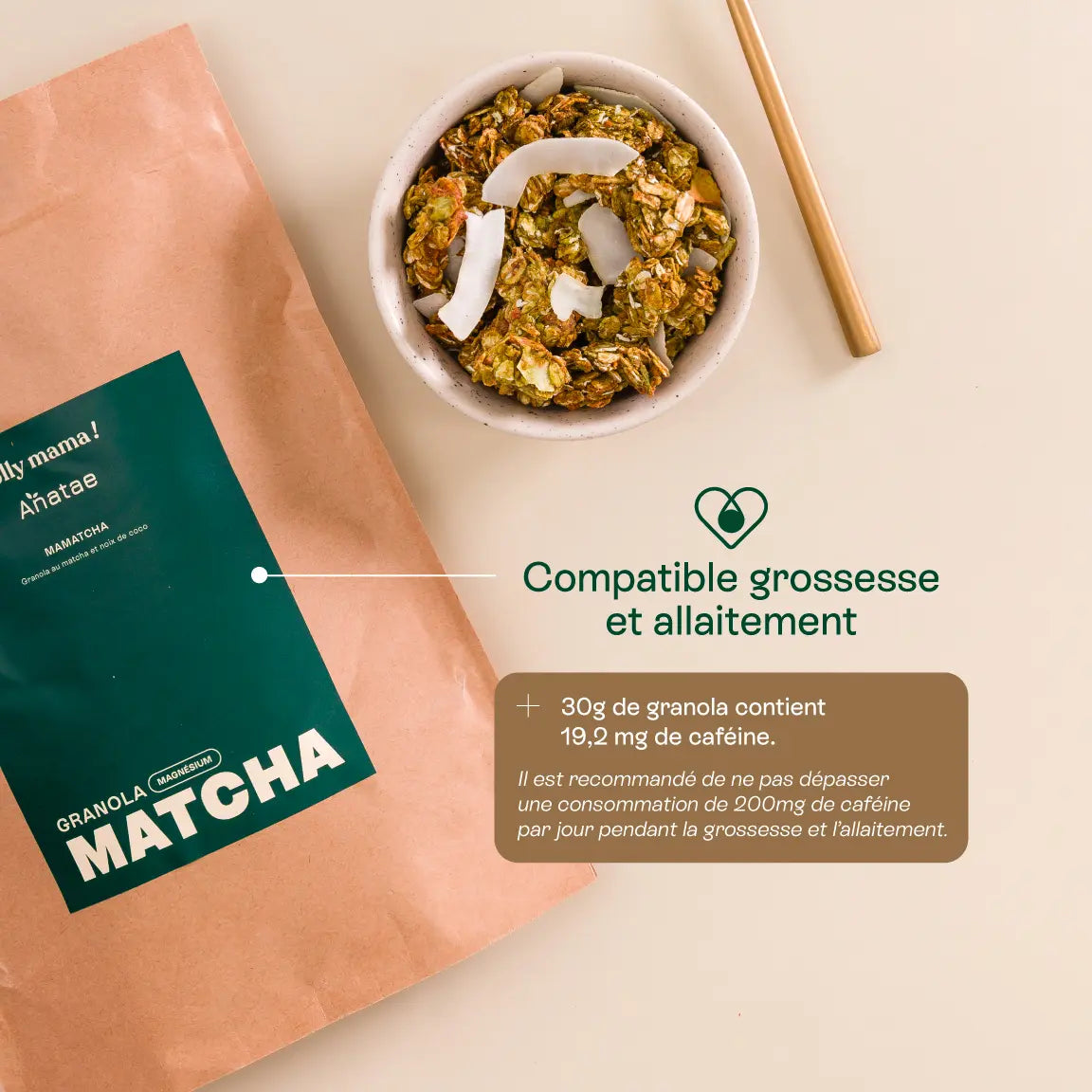 Granola Matcha Jolly Mama – veganistische formule, zonder suikers, energie en concentratie