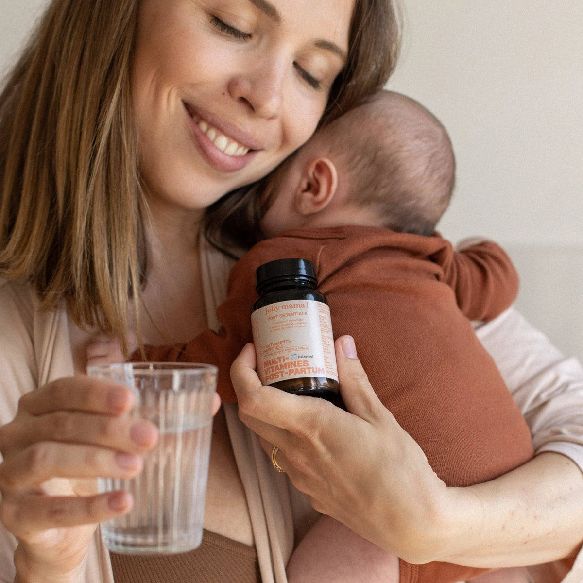 Pack post-accouchement Jolly Mama – vitamines Post Essentials pour énergie + Oméga Mama DHA/EPA végétal pour récupération