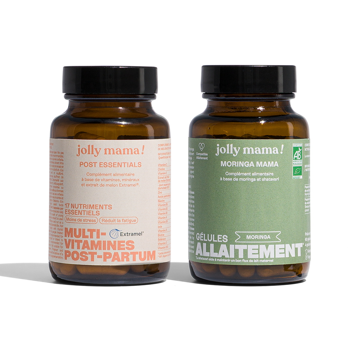 Pack allaitement multivitamines Jolly Mama : Post essentials et Moringa Mama