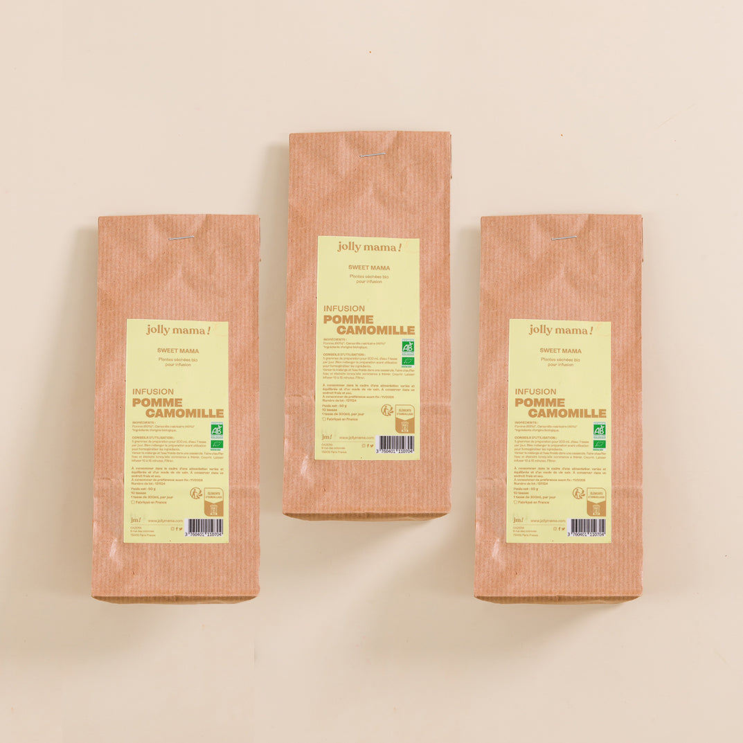 Sweet Mama organic chamomile & apple herbal tea – soothing infusion, anti-stress, sleep and digestion, suitable during pregnancy and breastfeeding