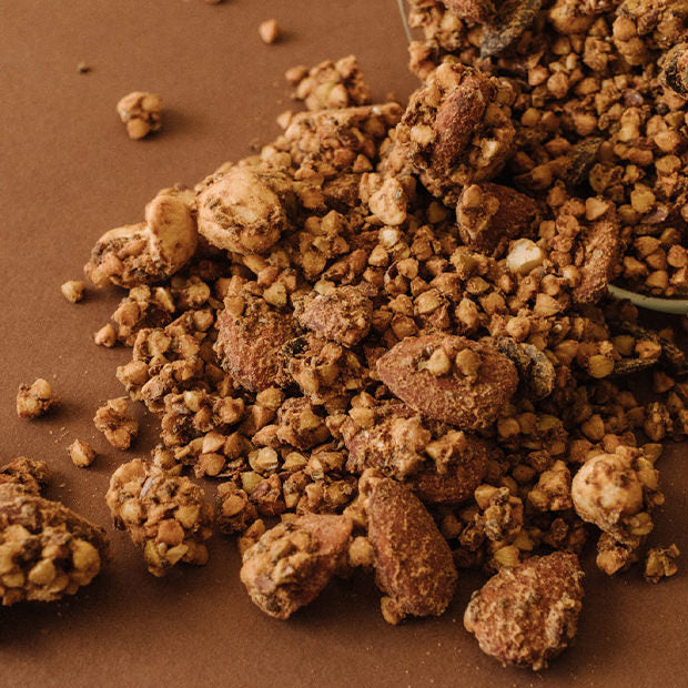 Tomato Croq savoury granola – high in fibre, magnesium, source of folate and iodine, healthy pregnancy/breastfeeding snack